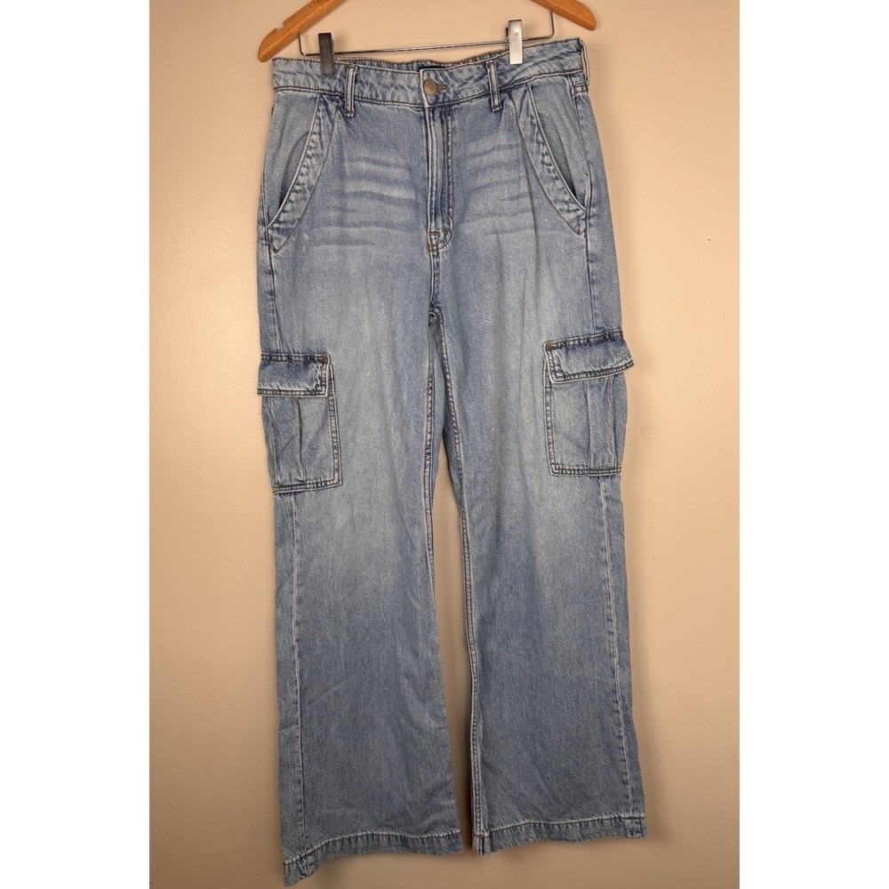 Aeropostale Jeans Size 10 Denim Blue Jean High Rise Wide Leg Cargo Pocket Pant